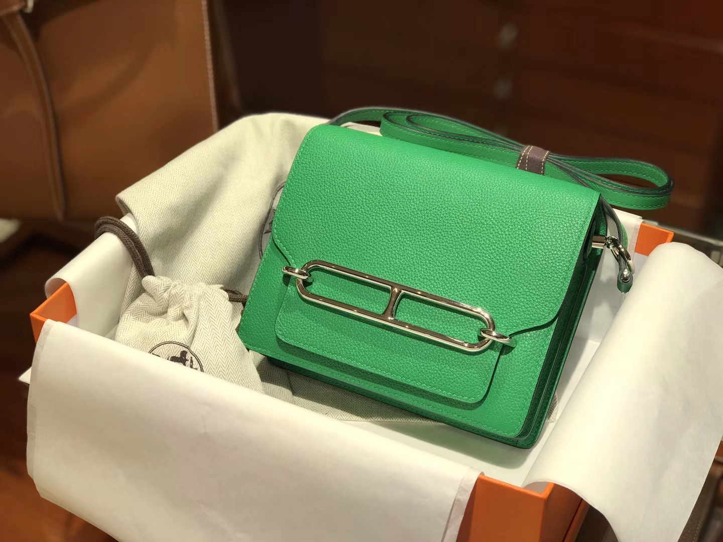 HERMES 爱马仕 roulis 18cm 1K竹子绿Bamdou