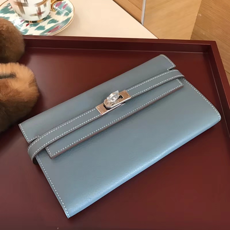 HERMES 爱马仕 Kelly Wallet 凯莉长款钱包 J7 亚麻蓝 Blue Lin