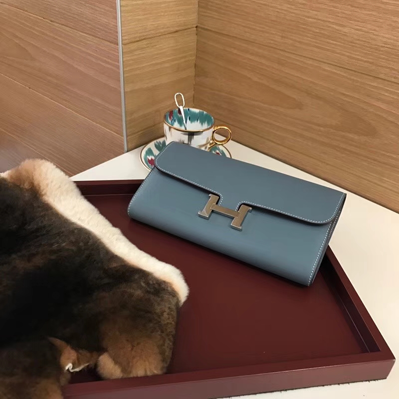 Constance 长款H扣钱包 HERMES 爱马仕 海鸥灰 4z gris mouette