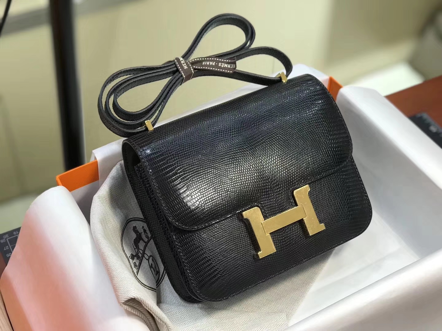 Hermes 爱马仕 空姐包 Constance 蜥蜴皮89 Nior 黑色 定制15-20天发货 配全套专柜原版包装