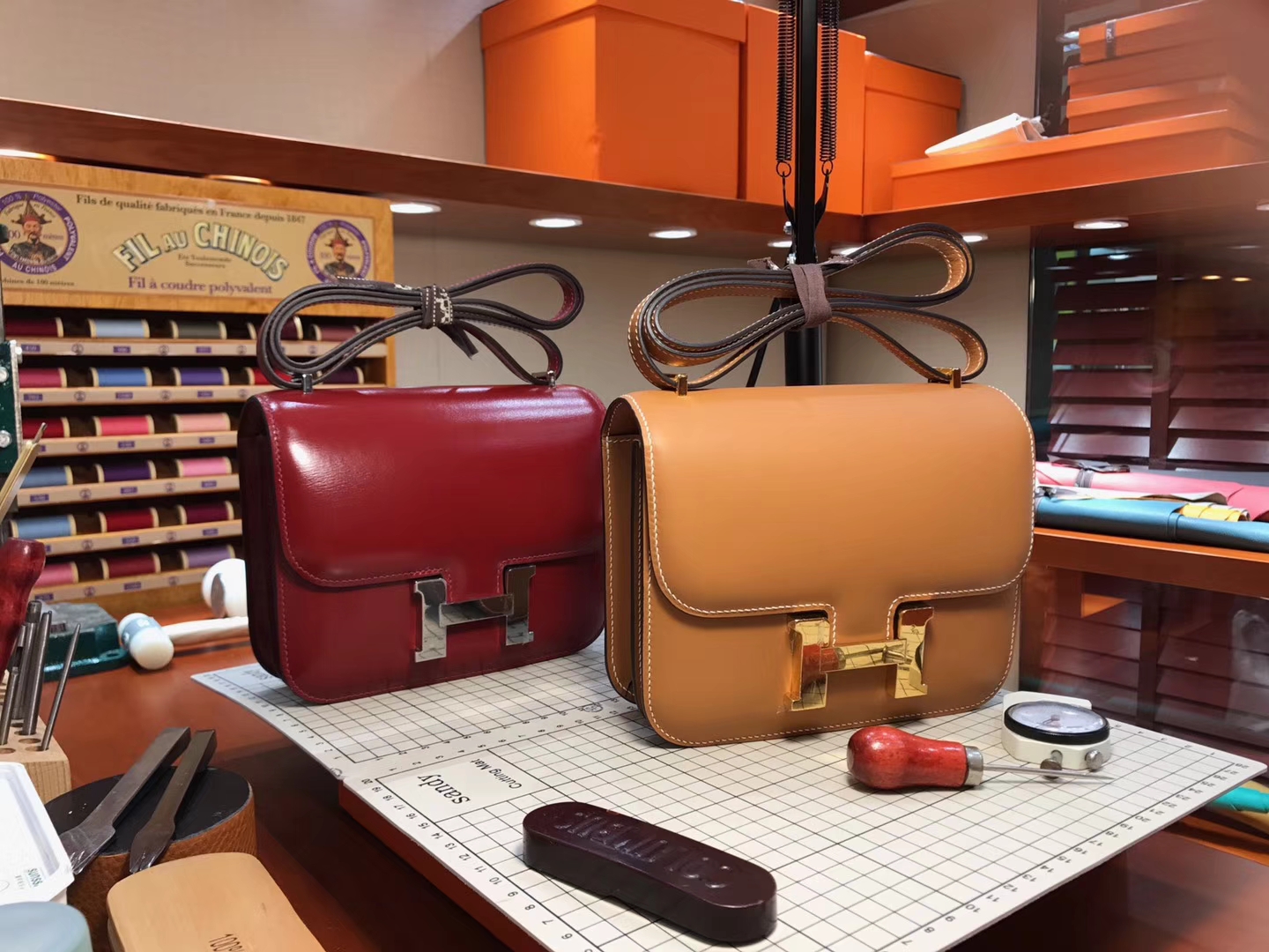 HERMES 空姐包 Constance CK37 金棕色 Gold / BOX ck55 h红 爱马仕红 rouge H