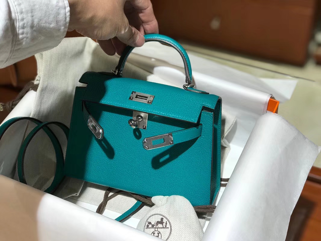 HERMES 爱马仕 Mini Kelly || 20cm 山羊皮 7F 孔雀蓝 Blue Paon