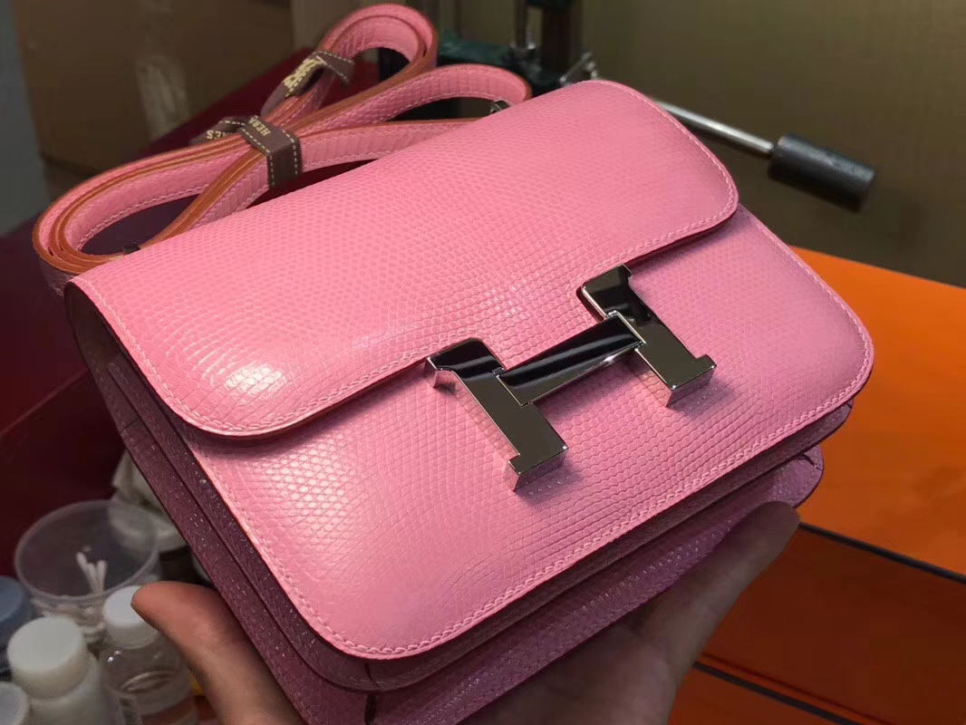 Hermes 爱马仕 空姐包 Constance 蜥蜴皮 8W 新唇膏粉 新玫瑰粉 Rose Azalee 定制15-20天发货 配全套专柜原版包装