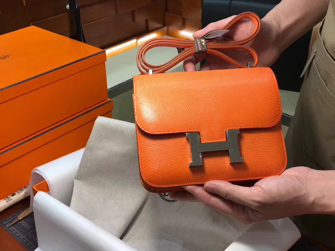 Hermes 爱马仕 空姐包 Constance 蜥蜴皮 经典橙色 CK93 Orange 定制15-20天发货 配全套专柜原版包装