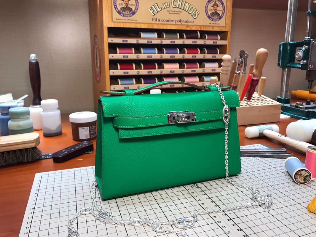 HERMES Mini Kelly 22cm 手拎包 1K竹子绿 Bamboo