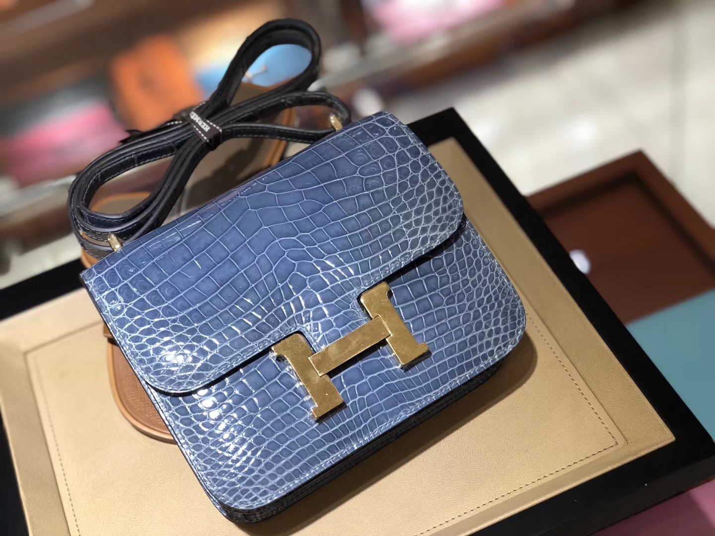 HERMES 爱马仕 空姐包 Constance  r2玛瑙蓝 金扣 配全套专柜原版包装