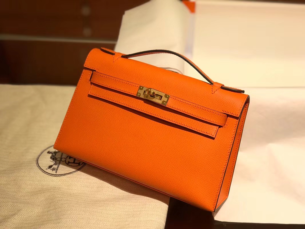 HERMES 爱马仕 Mini Kelly 22cm 手拎包 93橙色Orange