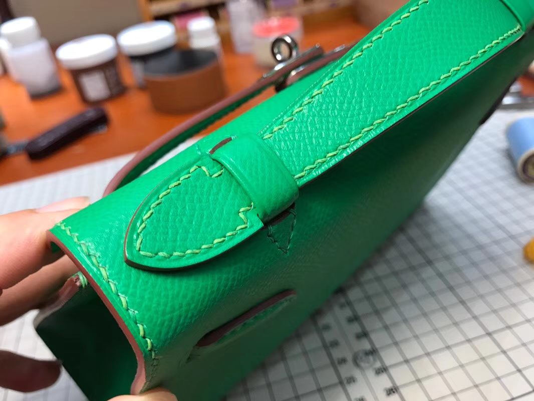 HERMES Mini Kelly 22cm 手拎包 1K竹子绿 Bamboo