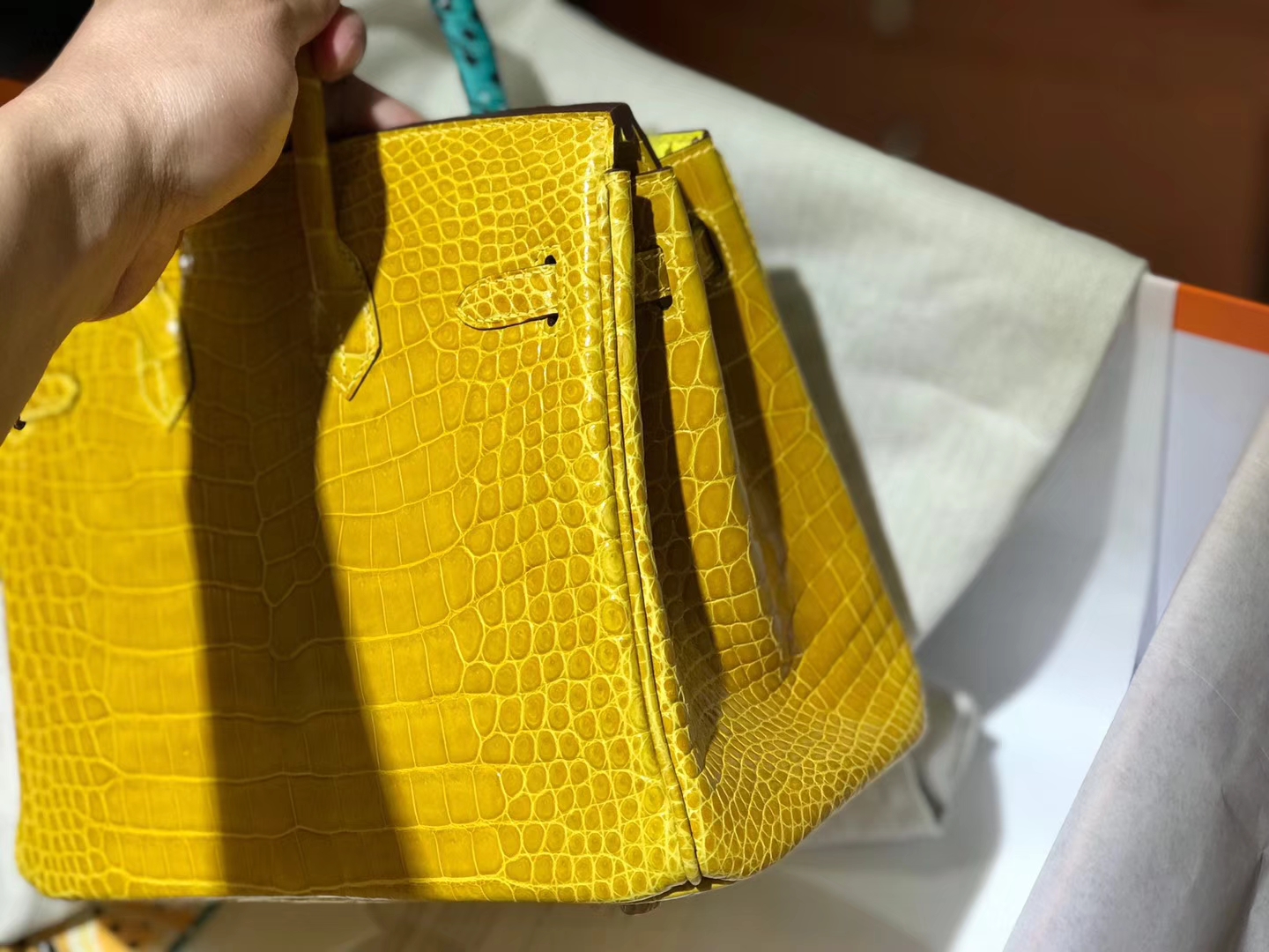HERMES 爱马仕 铂金包 Birkin 琥珀黄9D 鳄鱼
