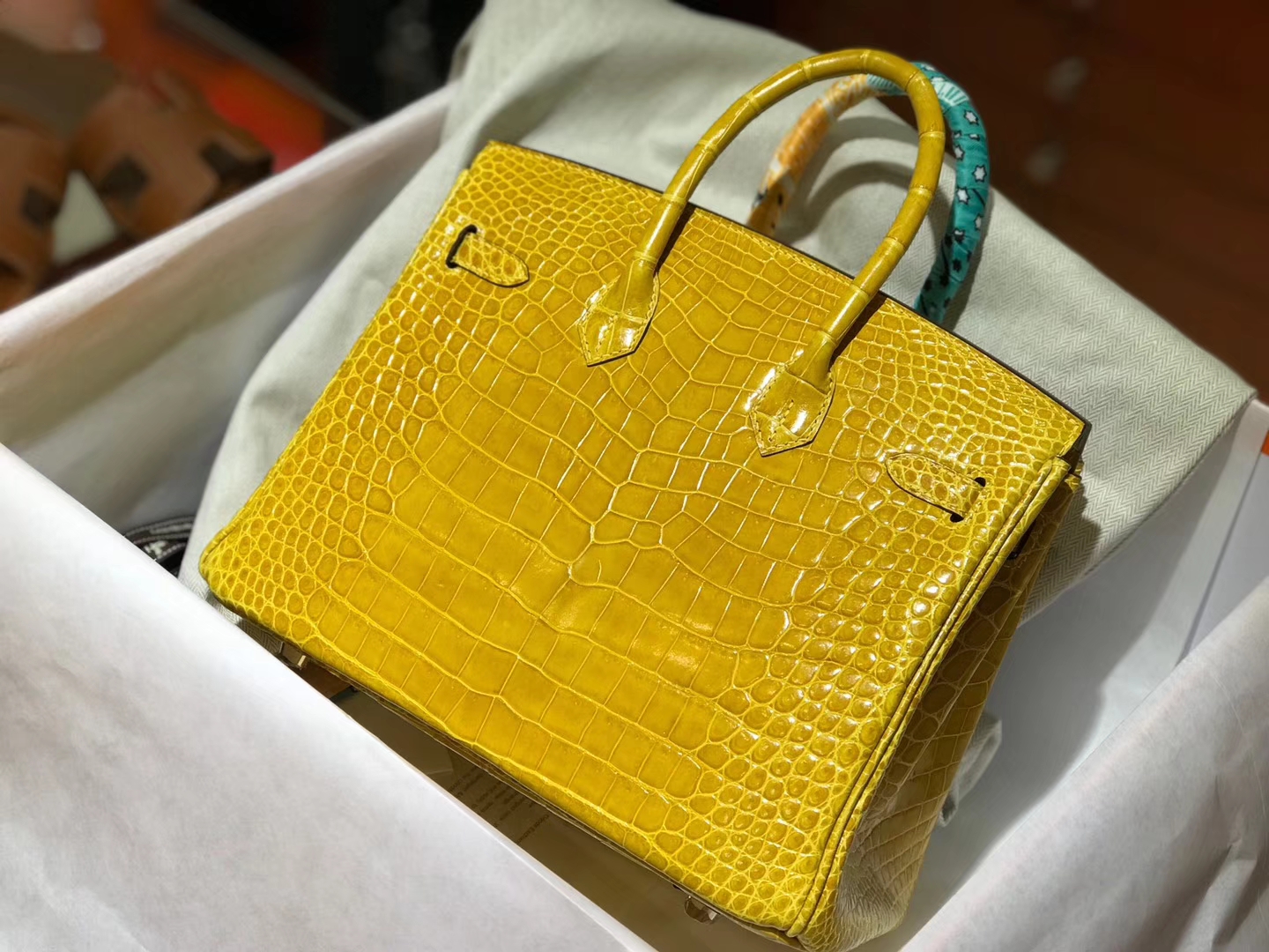 HERMES 爱马仕 铂金包 Birkin 琥珀黄9D 鳄鱼