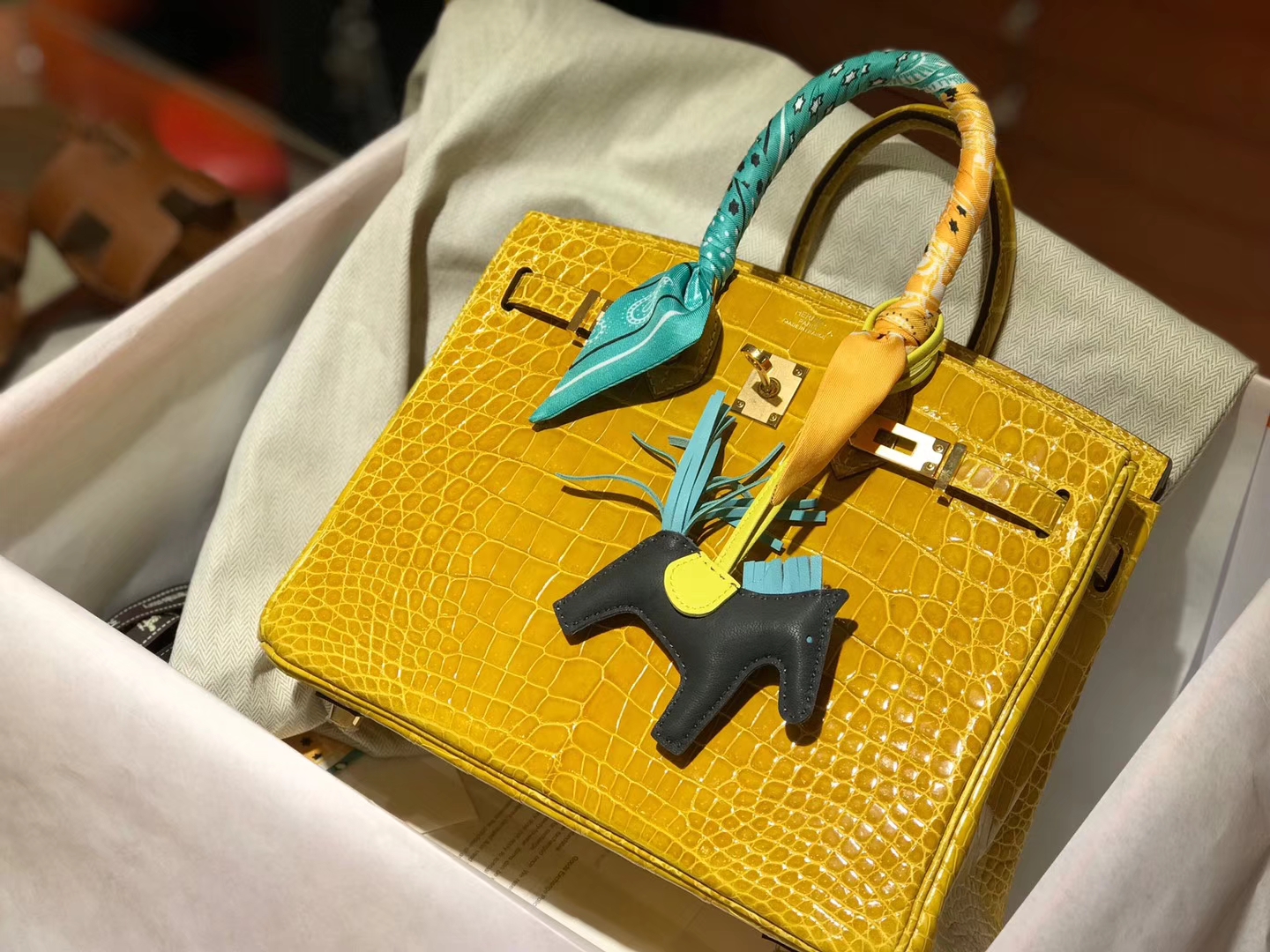 HERMES 爱马仕 铂金包 Birkin 琥珀黄9D 鳄鱼