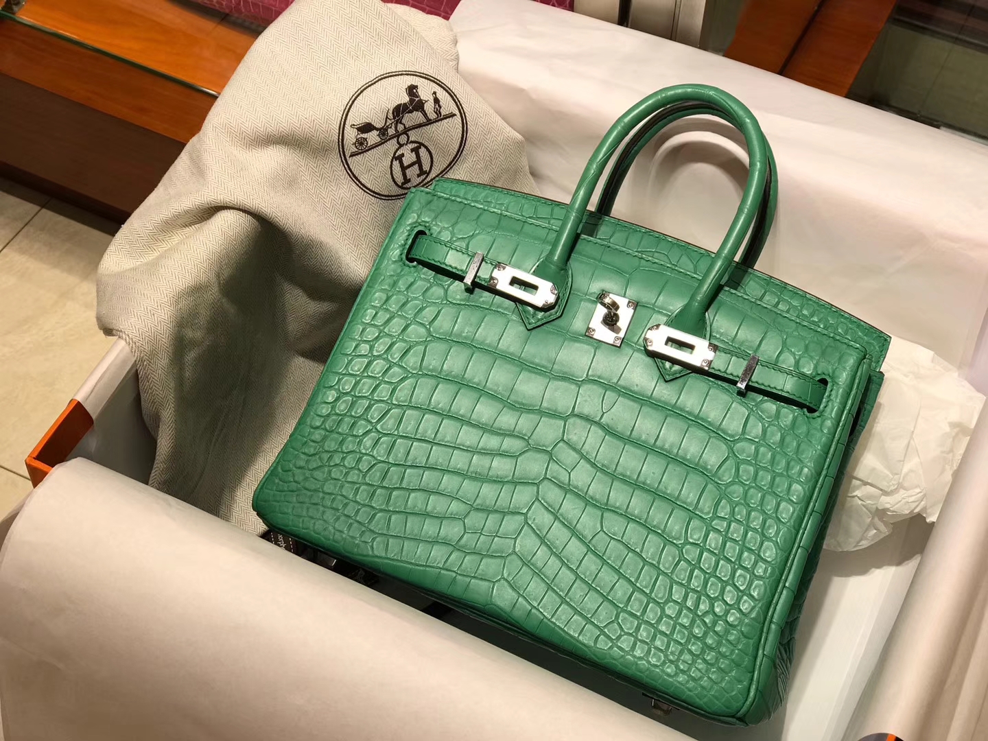爱马仕 HERMES 铂金包 Birkin 配全套专柜原版包装 全球发售 1K竹子绿 Bamboo