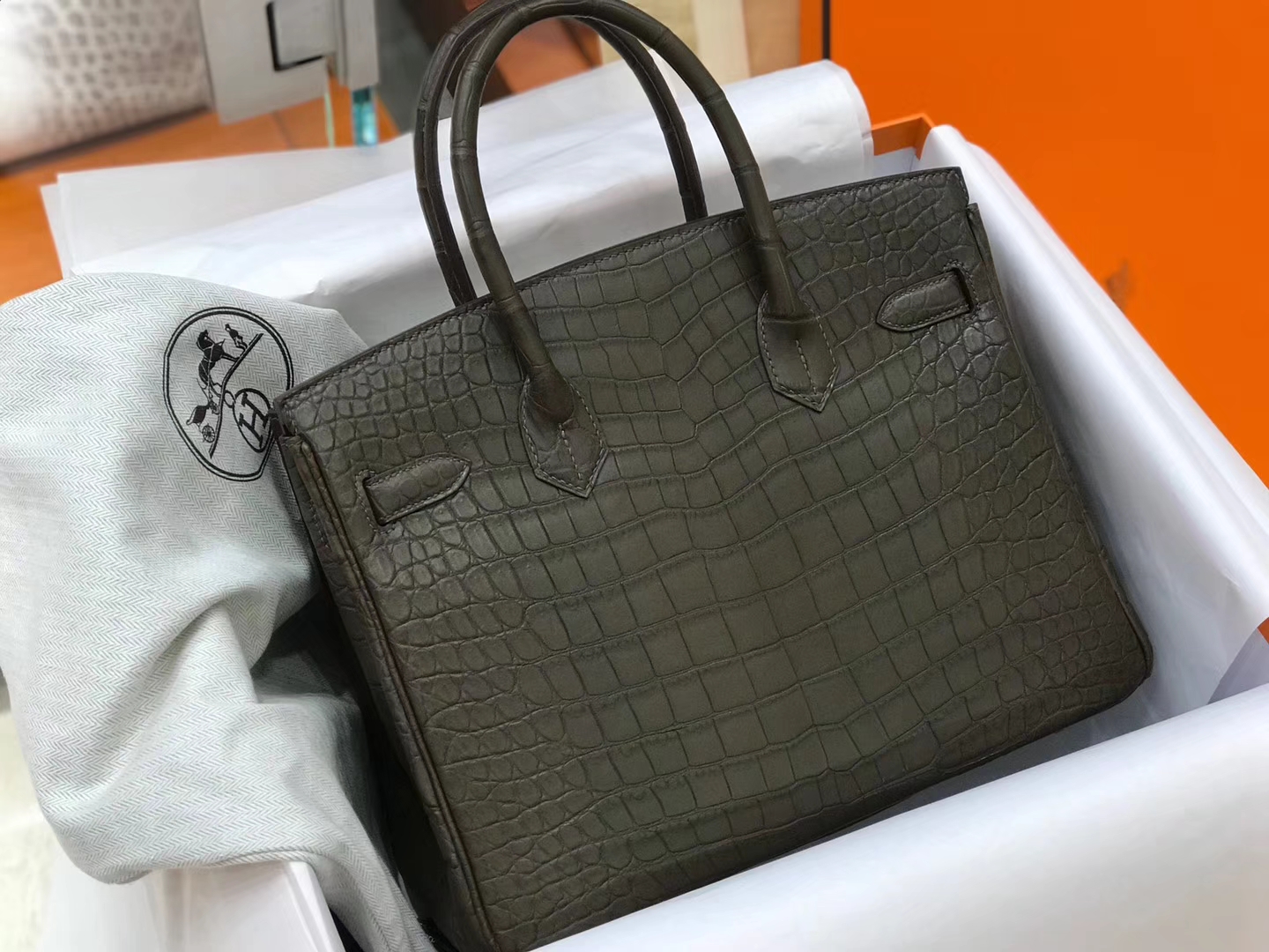 爱马仕 HERMES Birkin 25cm 鳄鱼皮 现货 cc88 石墨黑 石墨灰 黑灰色 graphite