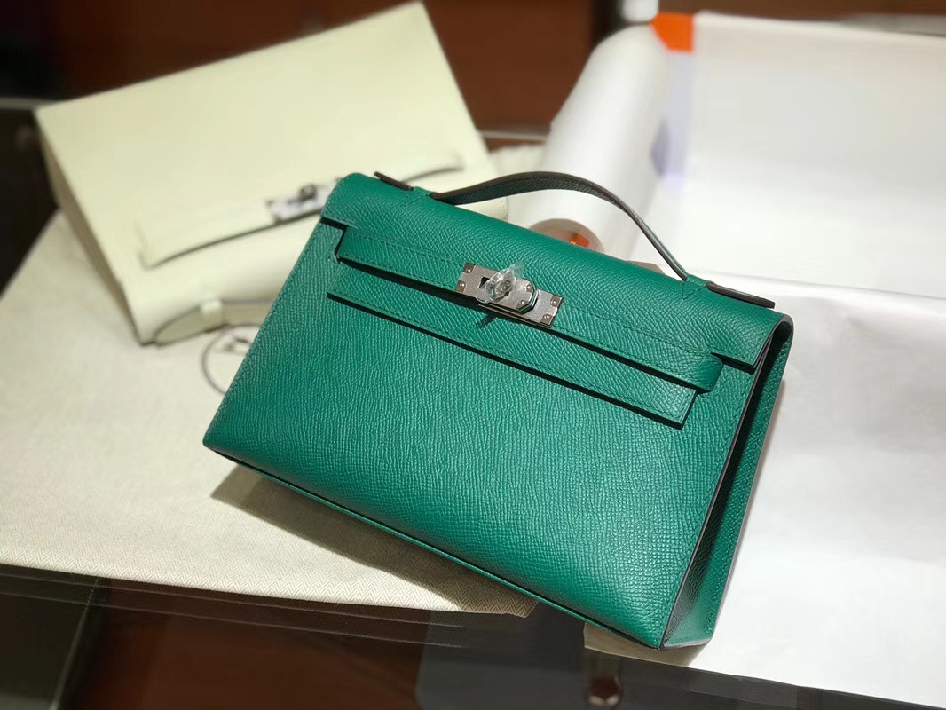HERMES 爱马仕 Mini Kelly 22cm 手拎包 6Z孔雀绿