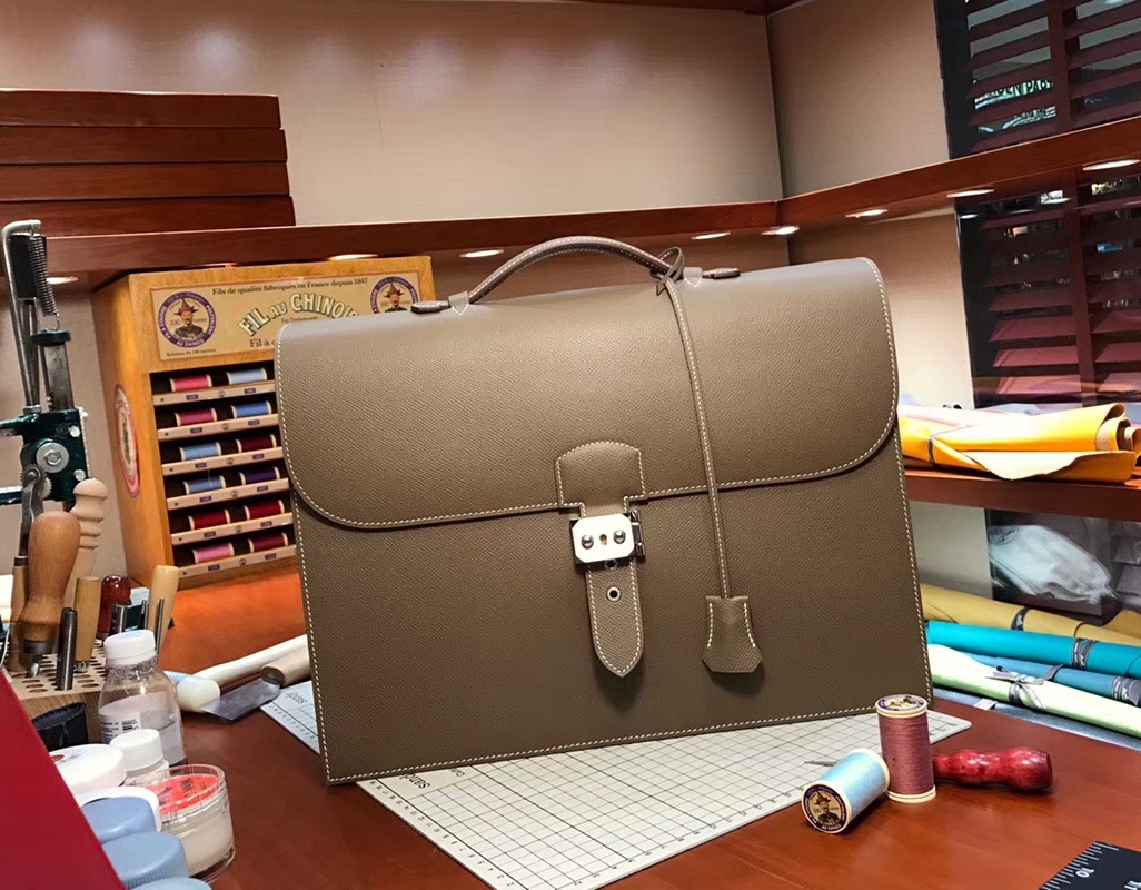 HERMES 爱马仕 男士公文包 大象灰 CK18 Etoupe 现货系列 配全套专柜原版包装