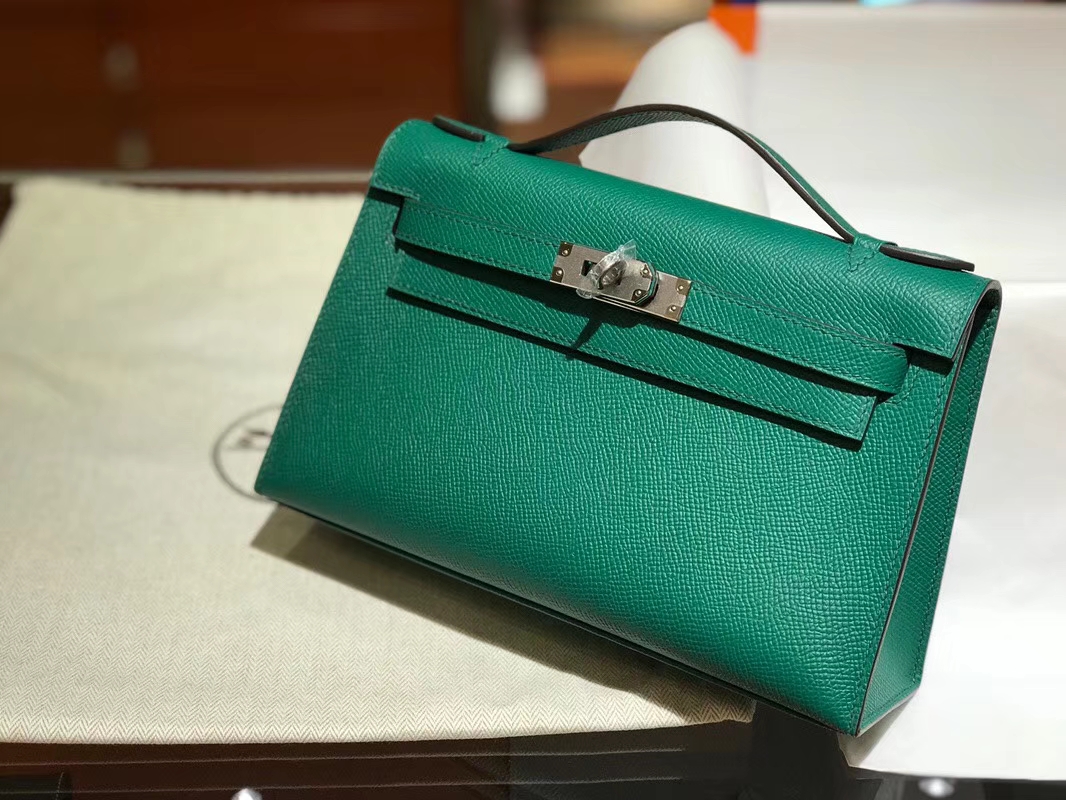 HERMES 爱马仕 Mini Kelly 22cm 手拎包 6Z孔雀绿