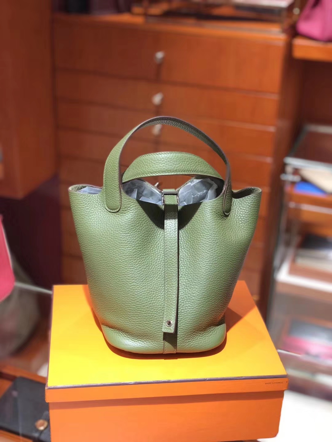 爱马仕 HERMES 菜篮子 Picotin 配全套专柜原版包装 全球发售 Togo皮 6H橄榄绿vert veronese