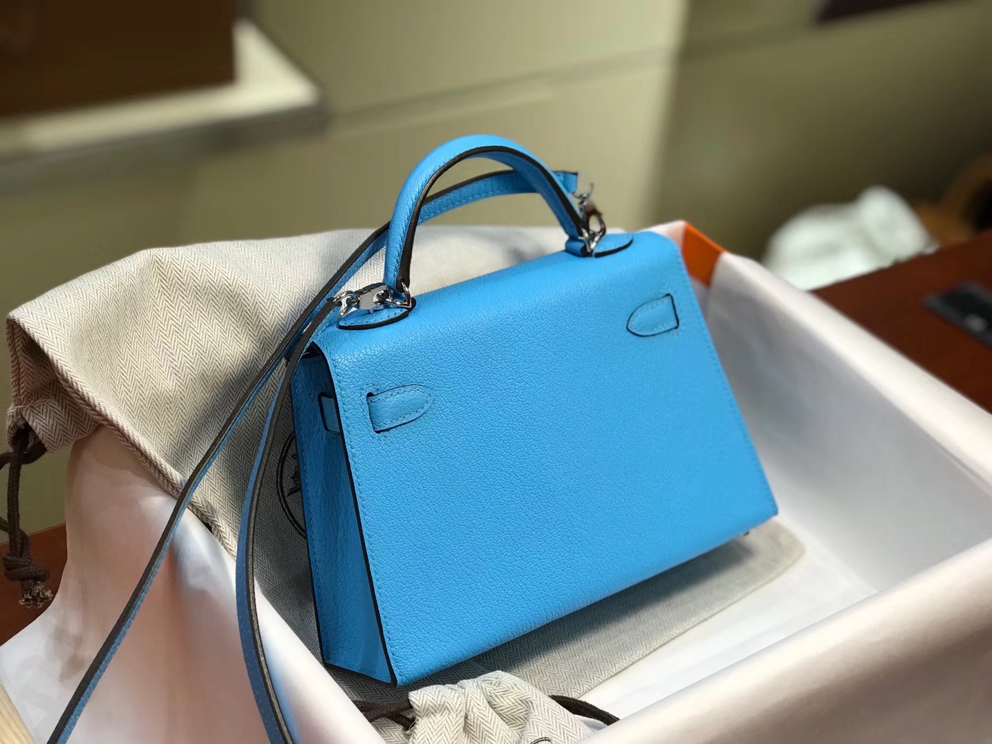 HERMES 爱马仕 Mini Kelly二代 Chevre皮 海蓝 7A