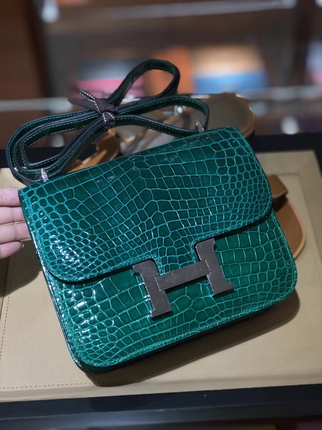 CK67 Vert Fonce 祖母绿 HERMES 爱马仕 空姐包 Constance  配全套专柜原版包装