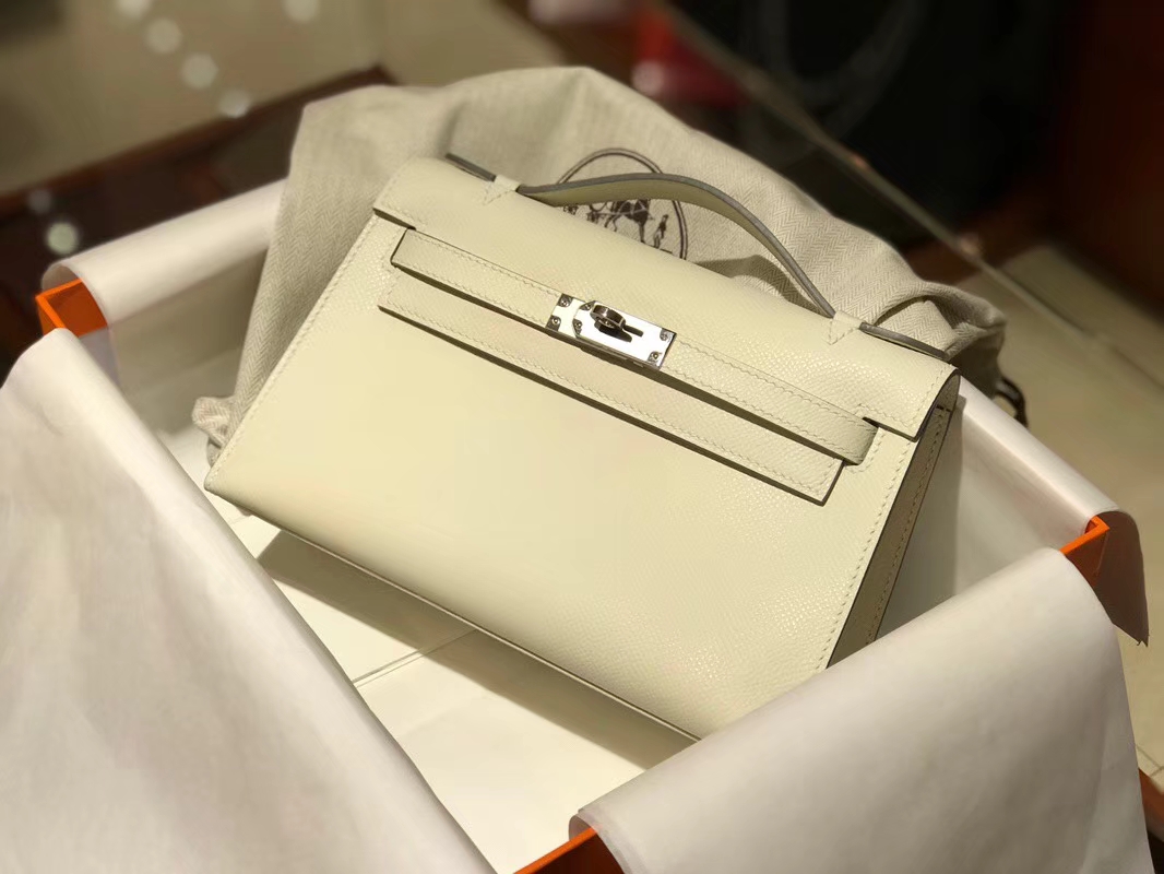 HERMES Mini Kelly 22cm 手拎包 奶昔白