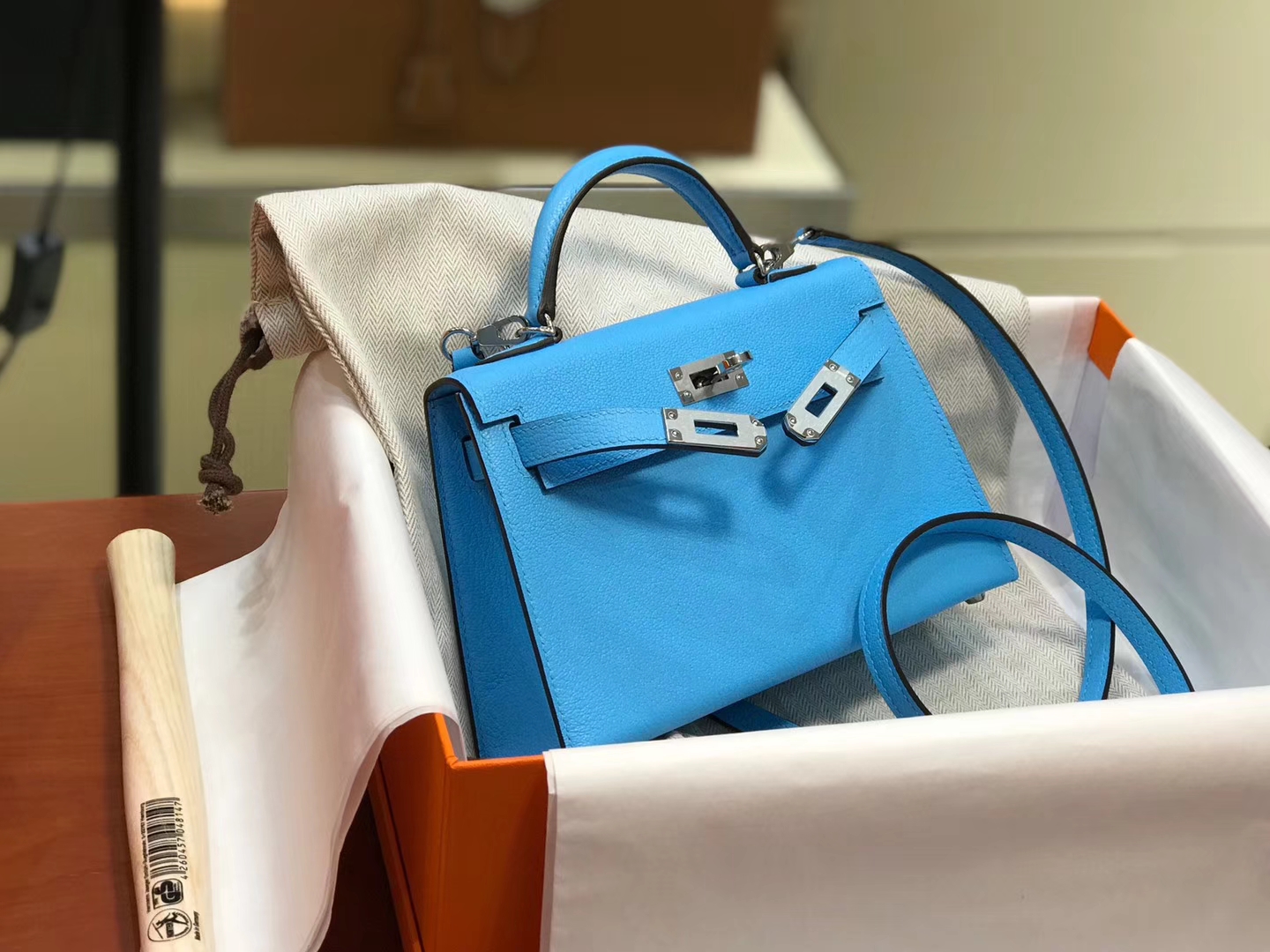 HERMES 爱马仕 Mini Kelly二代 Chevre皮 海蓝 7A