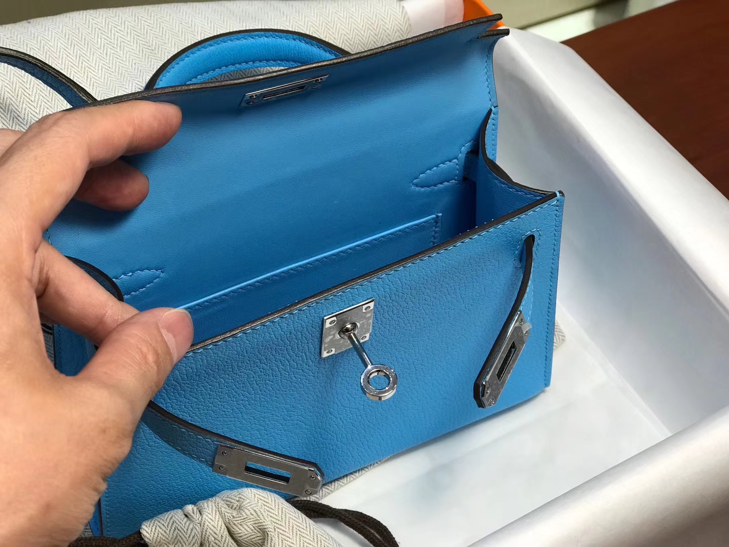 HERMES 爱马仕 Mini Kelly二代 Chevre皮 海蓝 7A