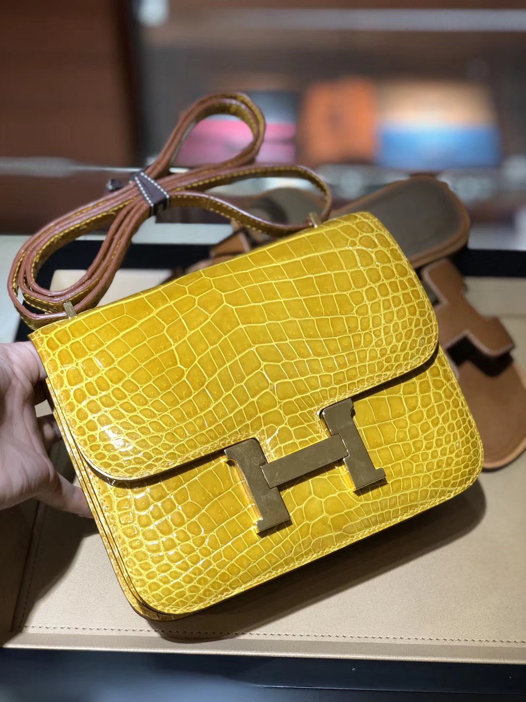 HERMES 爱马仕 空姐包 Constance 琥珀黄9D 金扣 配全套专柜原版包装