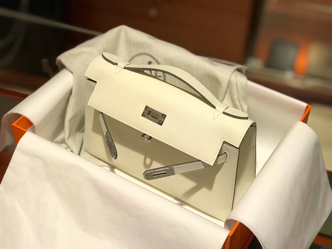 HERMES Mini Kelly 22cm 手拎包 奶昔白