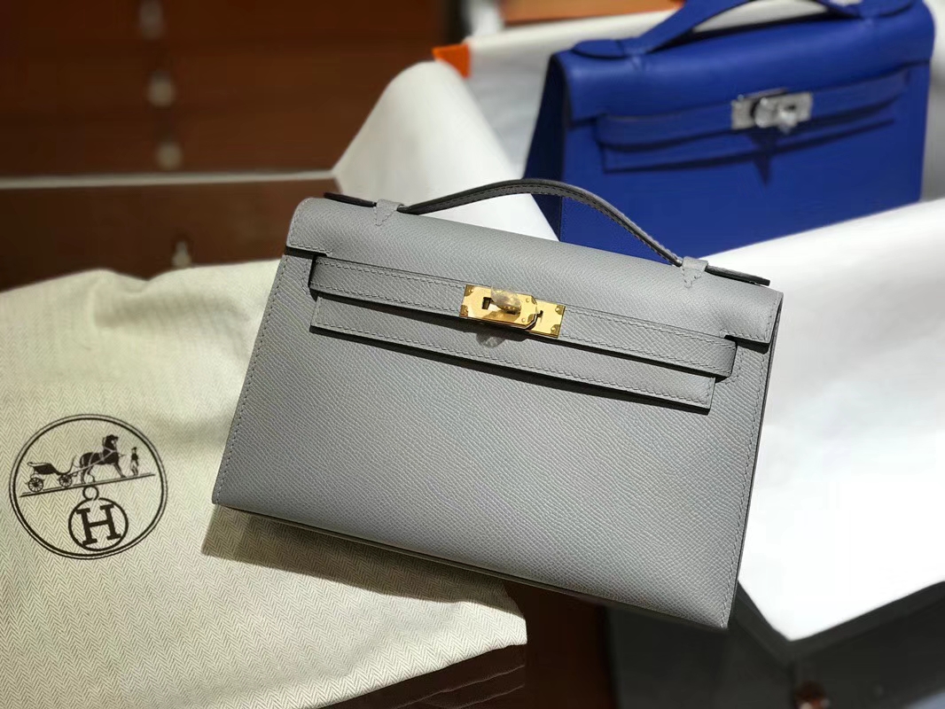 HERMES 爱马仕 Mini Kelly 22cm 手拎包 J7亚麻蓝Bleu Lin