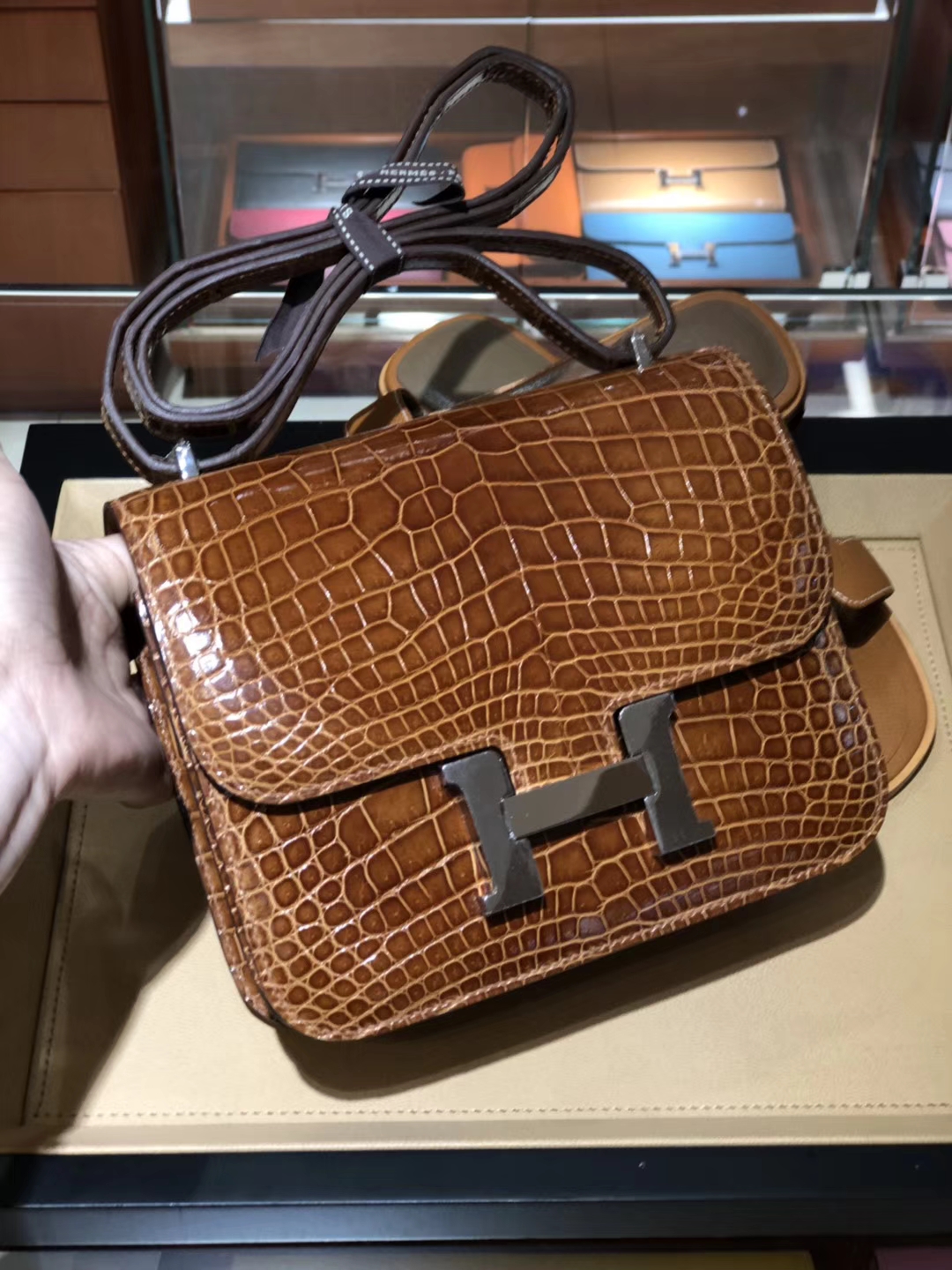 HERMES 爱马仕 空姐包 Constance 4g 焦糖色 brulee 配全套专柜原版包装