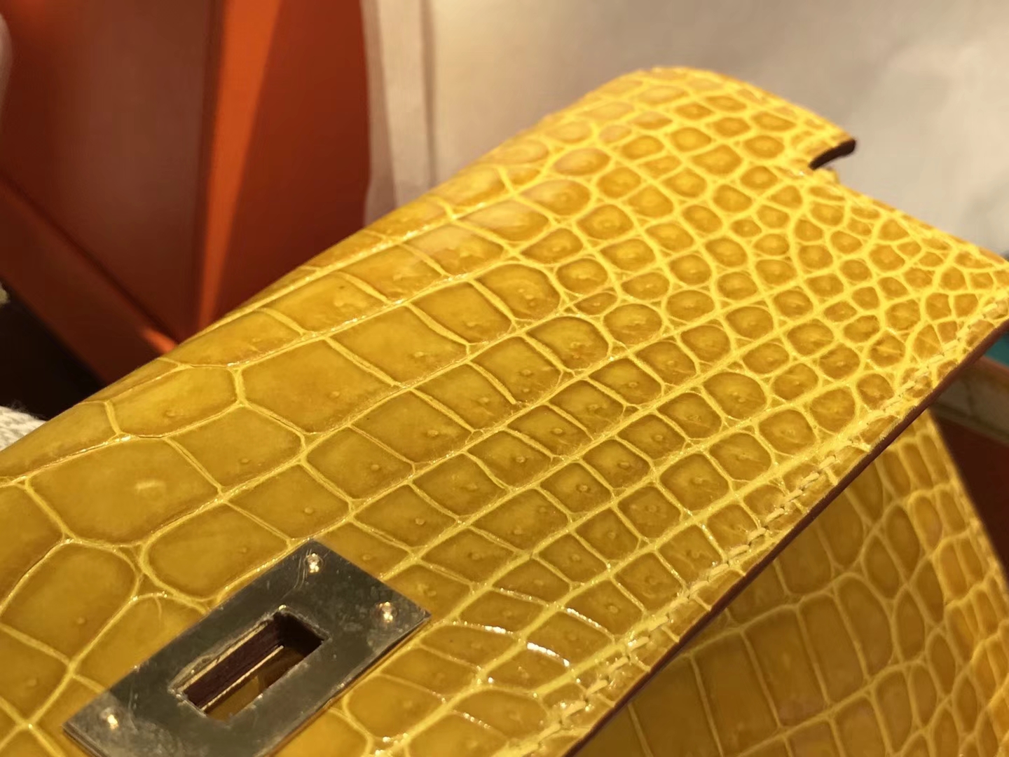 HERMES 爱马仕 Kelly Wallet 琥珀黄9D 鳄鱼
