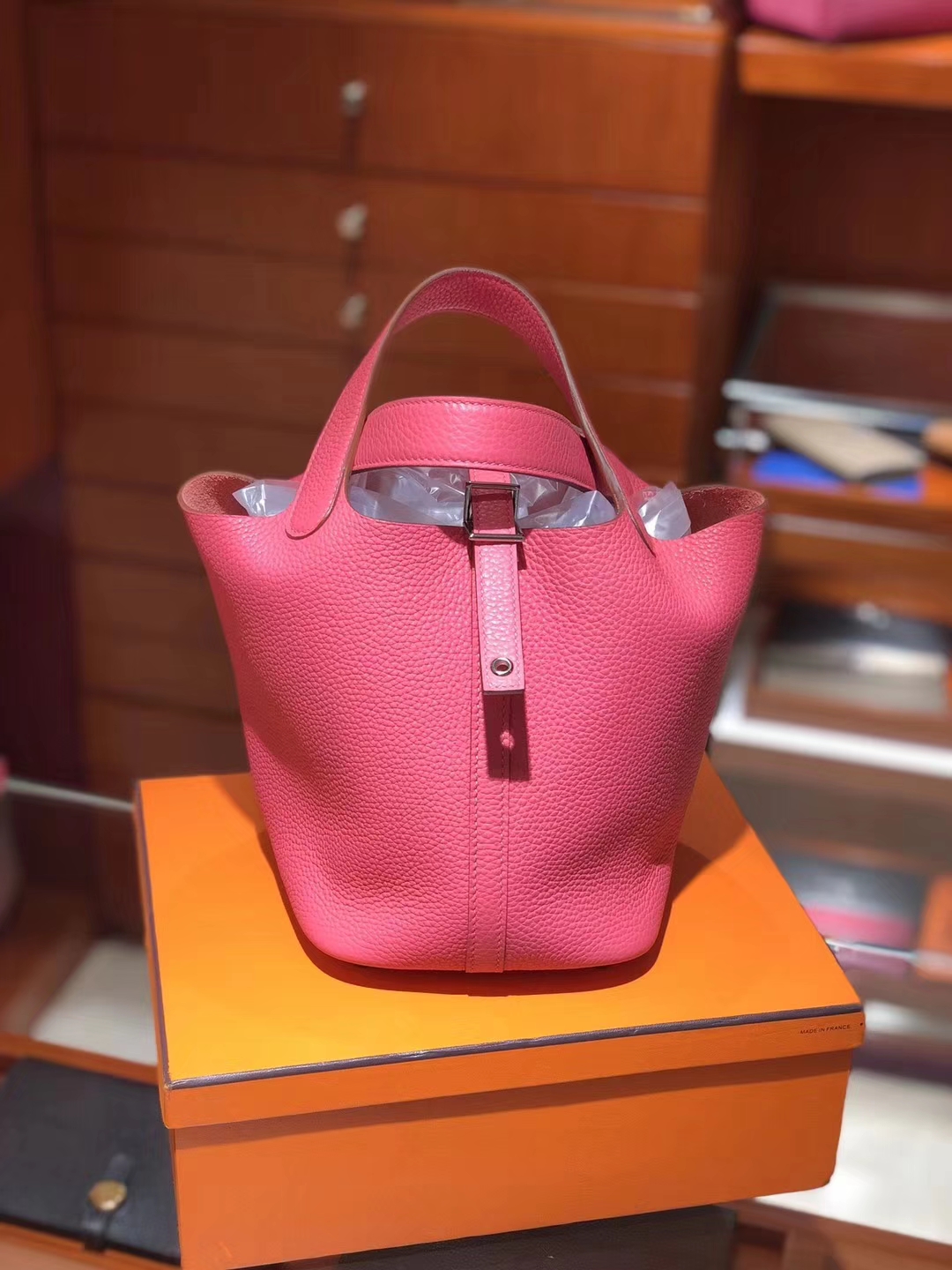 爱马仕 HERMES 菜篮子 Picotin 8w Rose Azalea 新唇膏粉 配全套专柜原版包装 全球发售 Togo皮