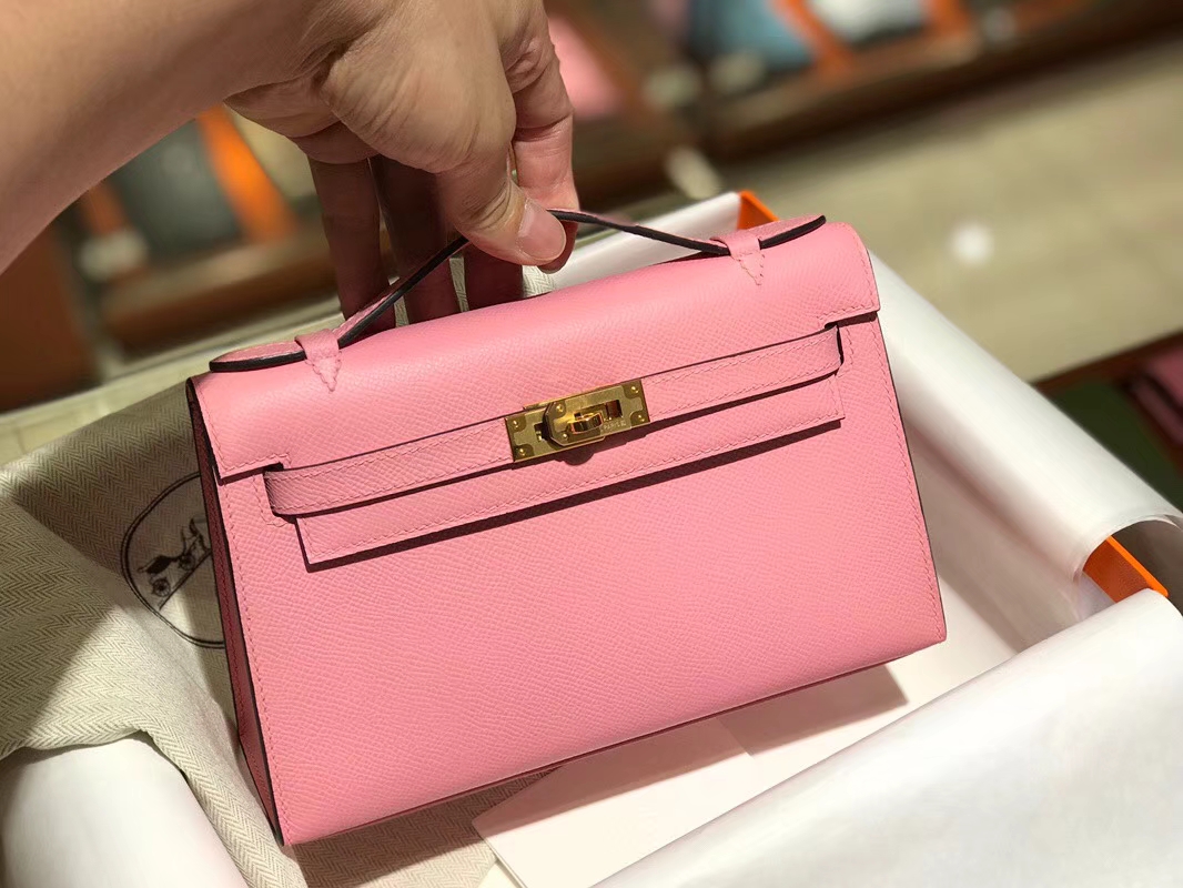 HERMES Mini Kelly 22cm 手拎包 3Q 奶昔粉