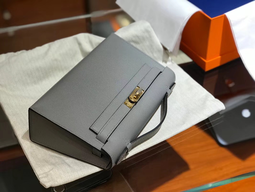 HERMES 爱马仕 Mini Kelly 22cm 手拎包 J7亚麻蓝Bleu Lin