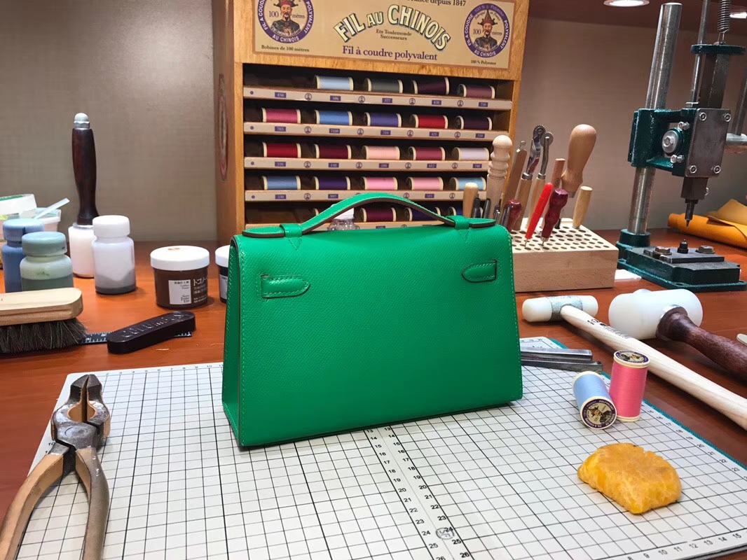 HERMES Mini Kelly 22cm 手拎包 1K竹子绿 Bamboo