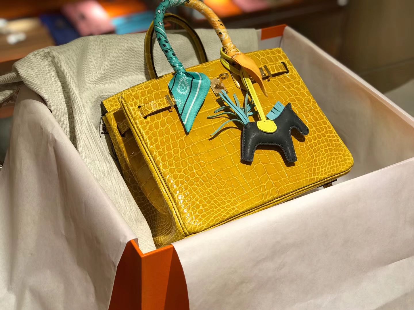 HERMES 爱马仕 铂金包 Birkin 琥珀黄9D 鳄鱼