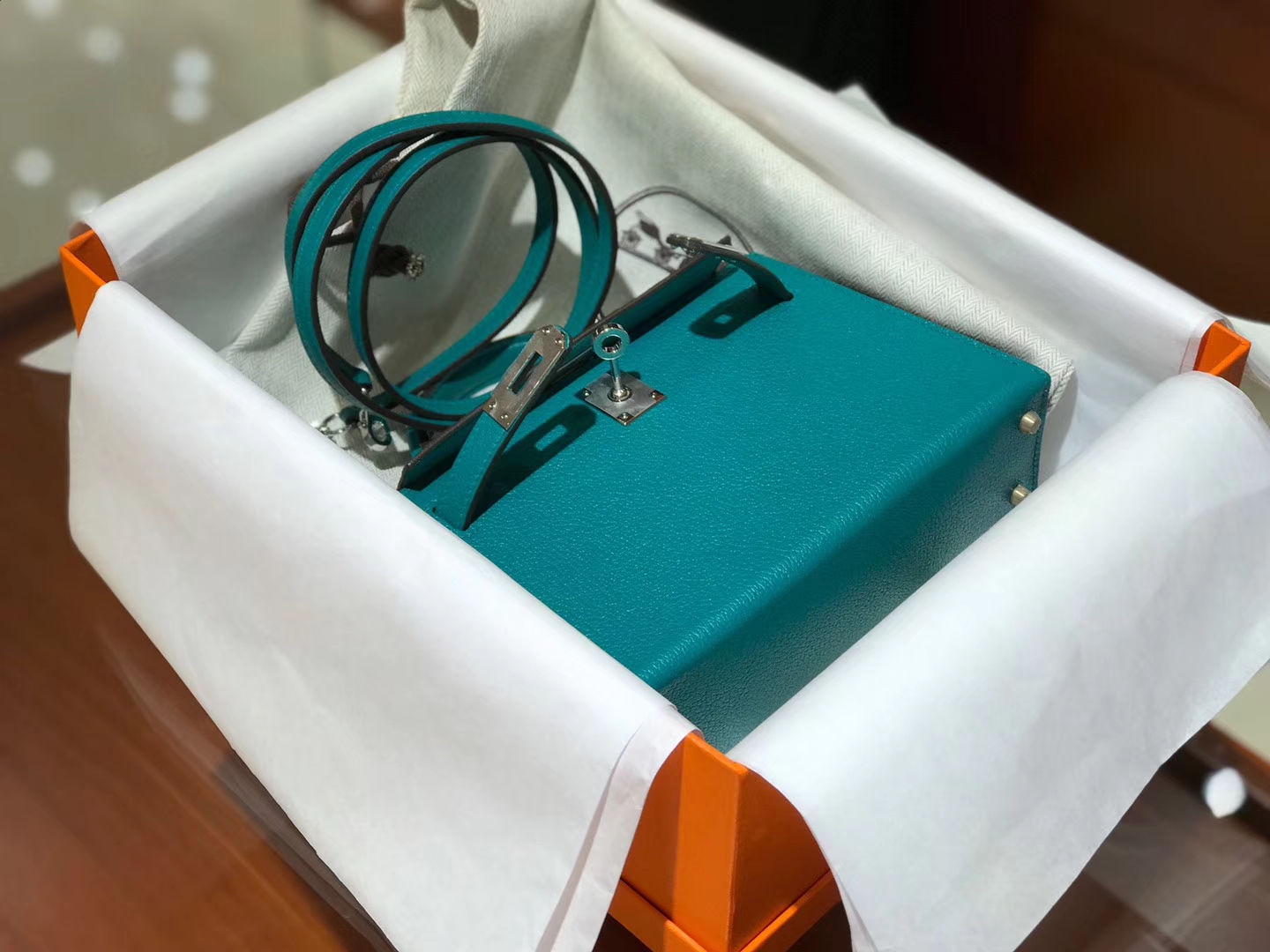HERMES 爱马仕 Mini Kelly二代 Chevre皮 孔雀绿 Z6