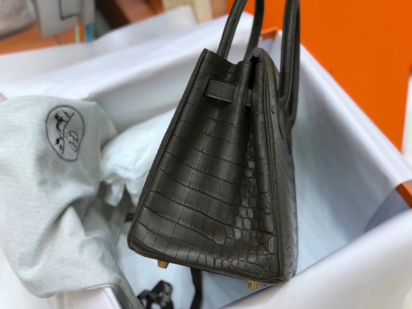 爱马仕 HERMES Birkin 25cm 鳄鱼皮 现货 cc88 石墨黑 石墨灰 黑灰色 graphite