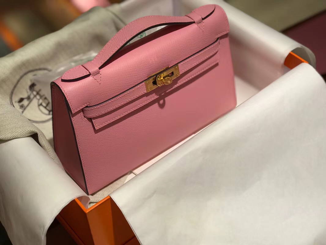 HERMES Mini Kelly 22cm 手拎包 3Q 奶昔粉
