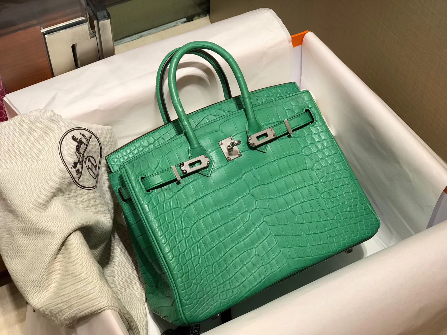 爱马仕 HERMES 铂金包 Birkin 配全套专柜原版包装 全球发售 1K竹子绿 Bamboo
