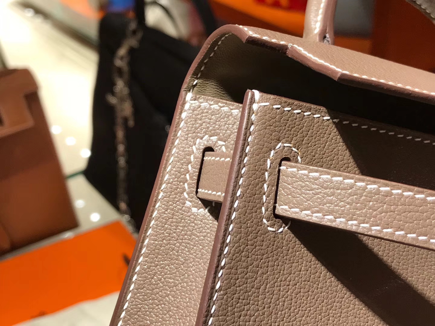 HERMES 爱马仕  Mini Kelly二代  Chevre皮 大象灰 8C