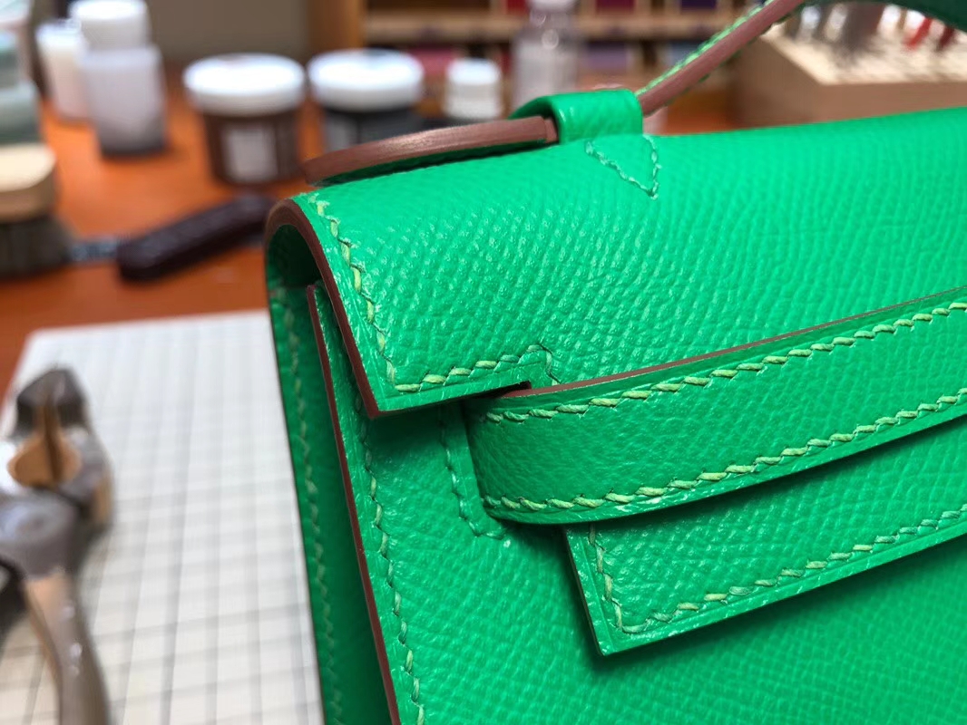 HERMES Mini Kelly 22cm 手拎包 1K竹子绿 Bamboo