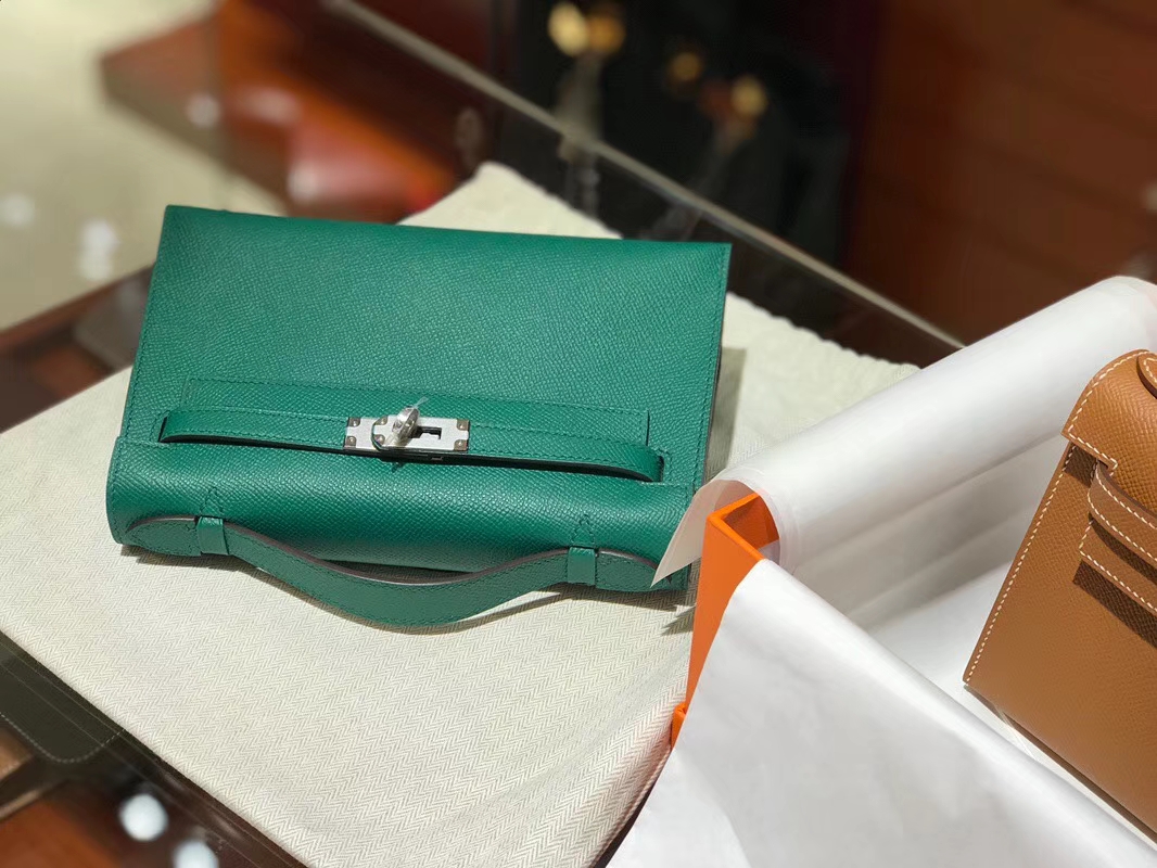 HERMES 爱马仕 Mini Kelly 22cm 手拎包 6Z孔雀绿