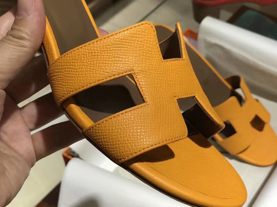 H经典中跟拖鞋  高端订制  独家品质 9v 太阳黄 jaune