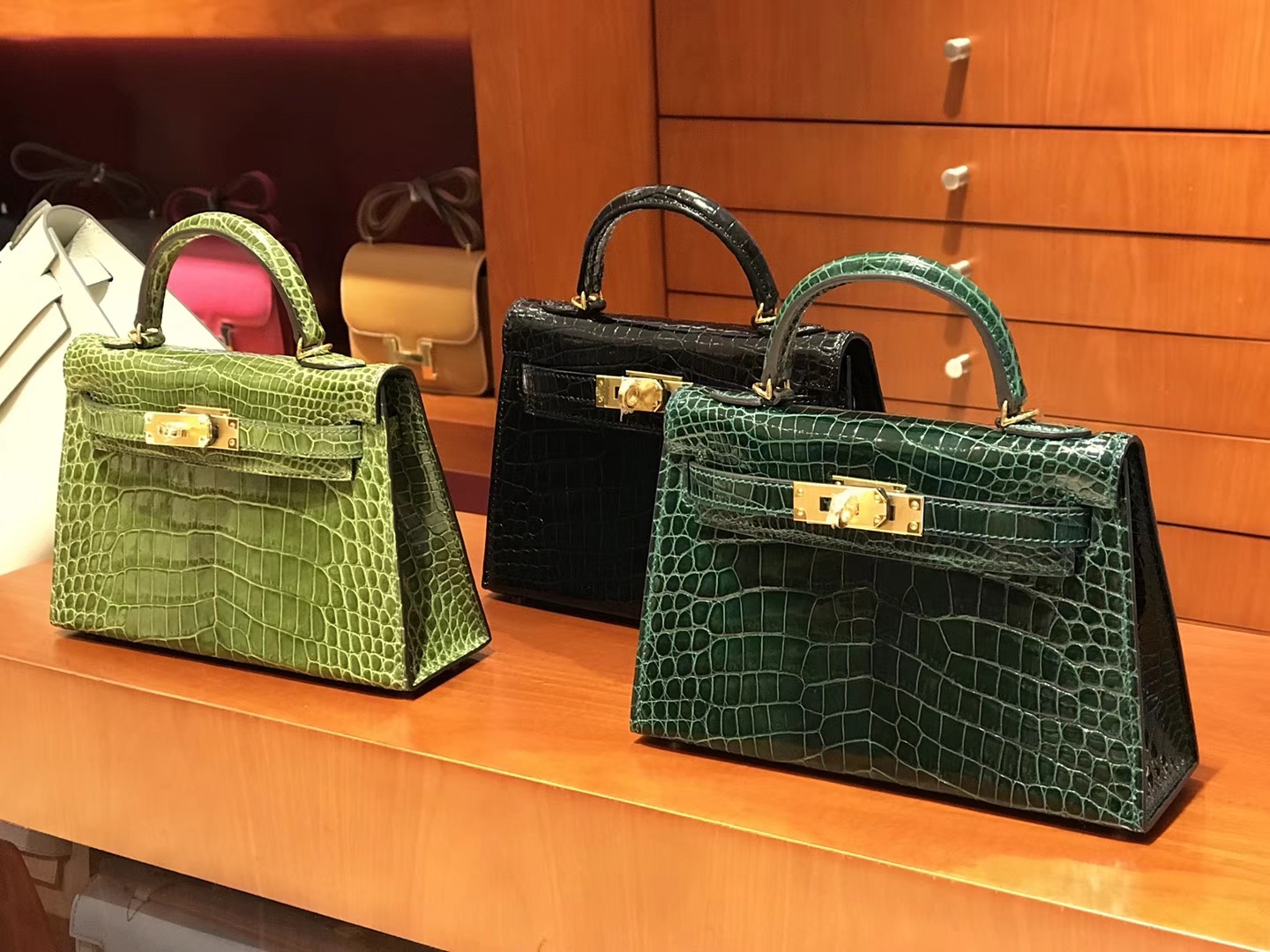 HERMES 爱马仕 MiniKelly 2 金扣 CK67 Vert Fonce 祖母绿/6H Veronese 橄榄绿/黑色 ck89