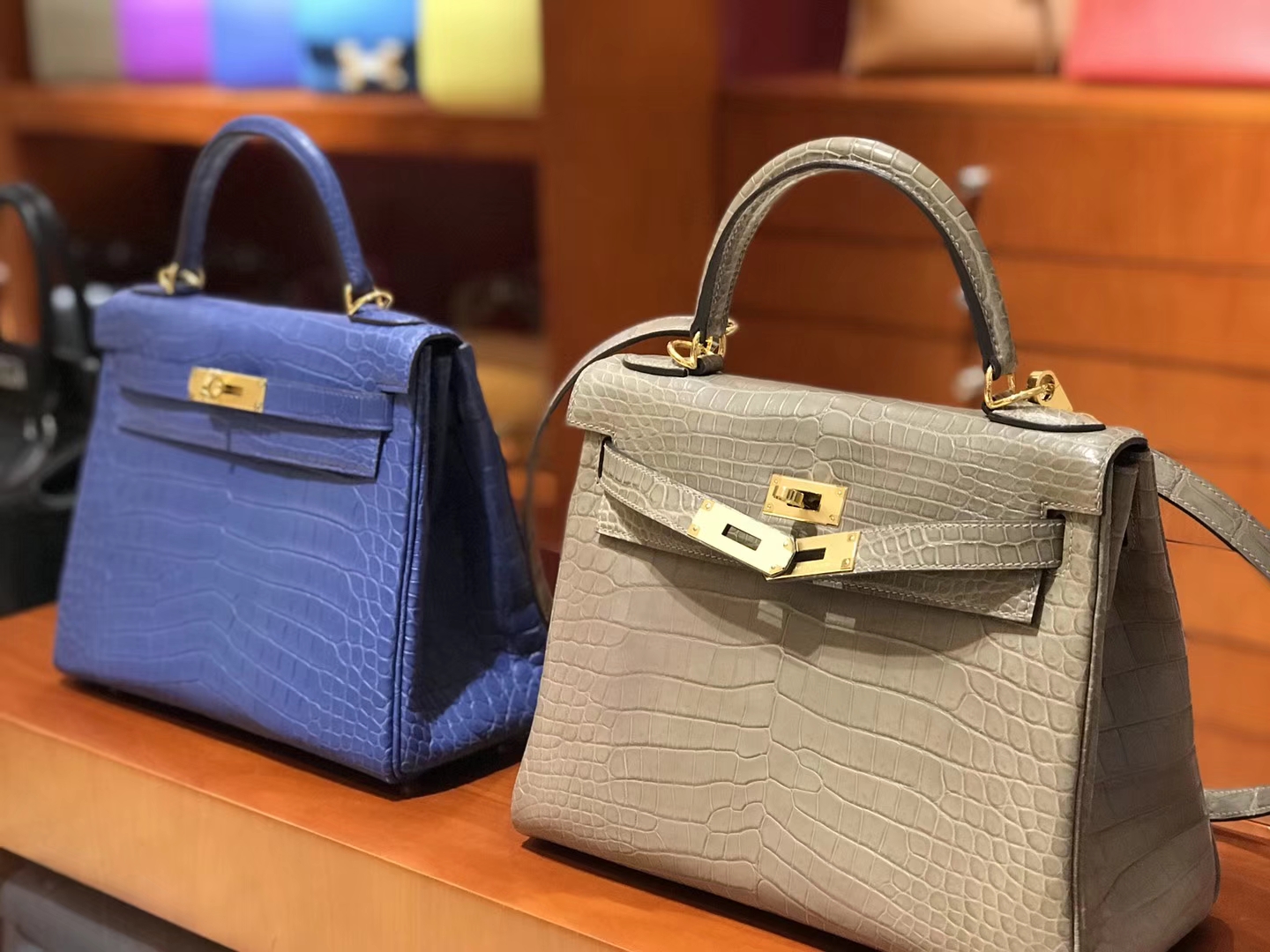 HERMES 爱马仕 Kelly 25CM 金扣 r2玛瑙蓝/s2 风衣灰 trench