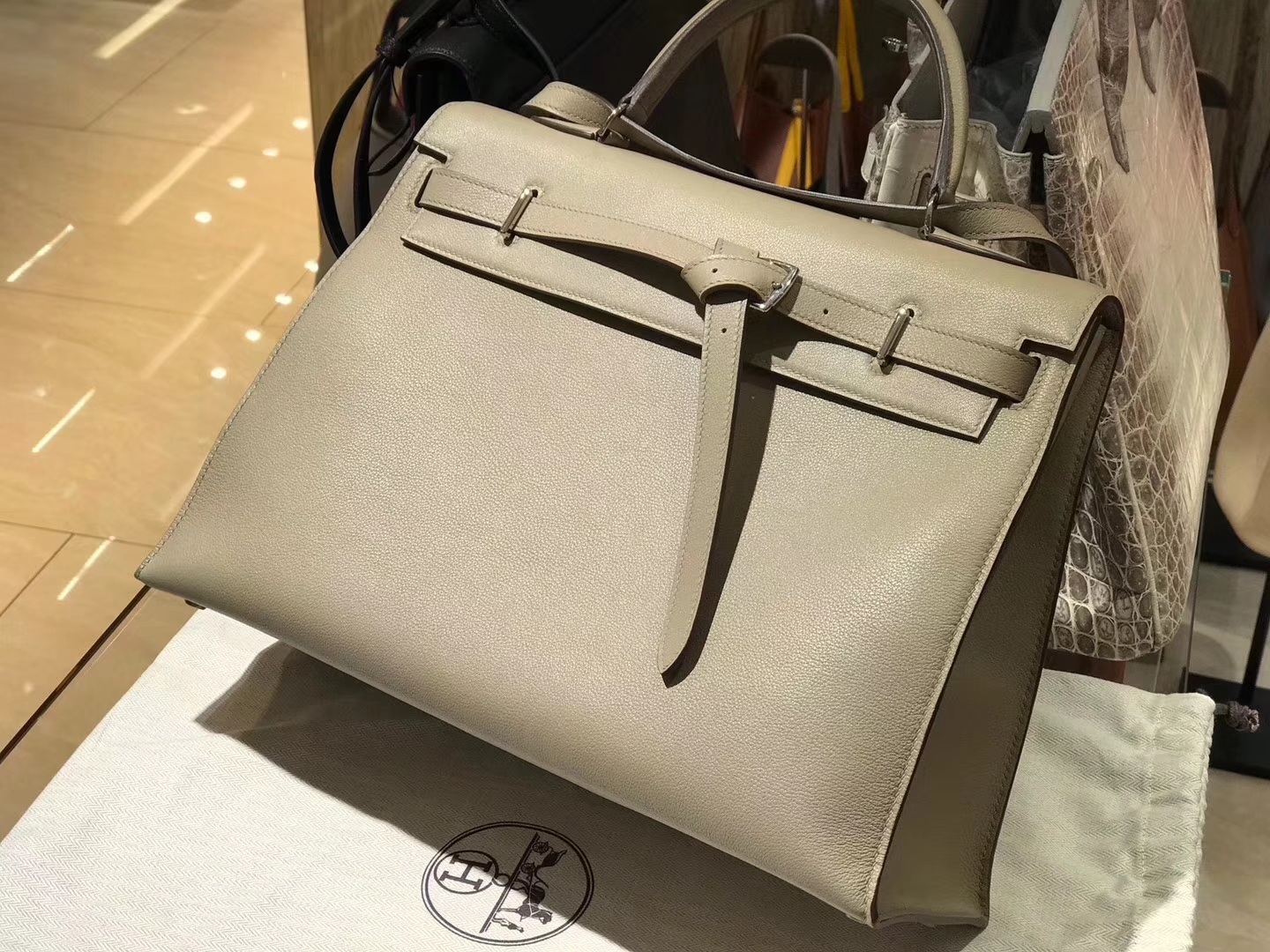HERMES 爱马仕 Kellyfalt S2 风衣灰 Trench Swift 手工定制  配全套专柜原版包装
