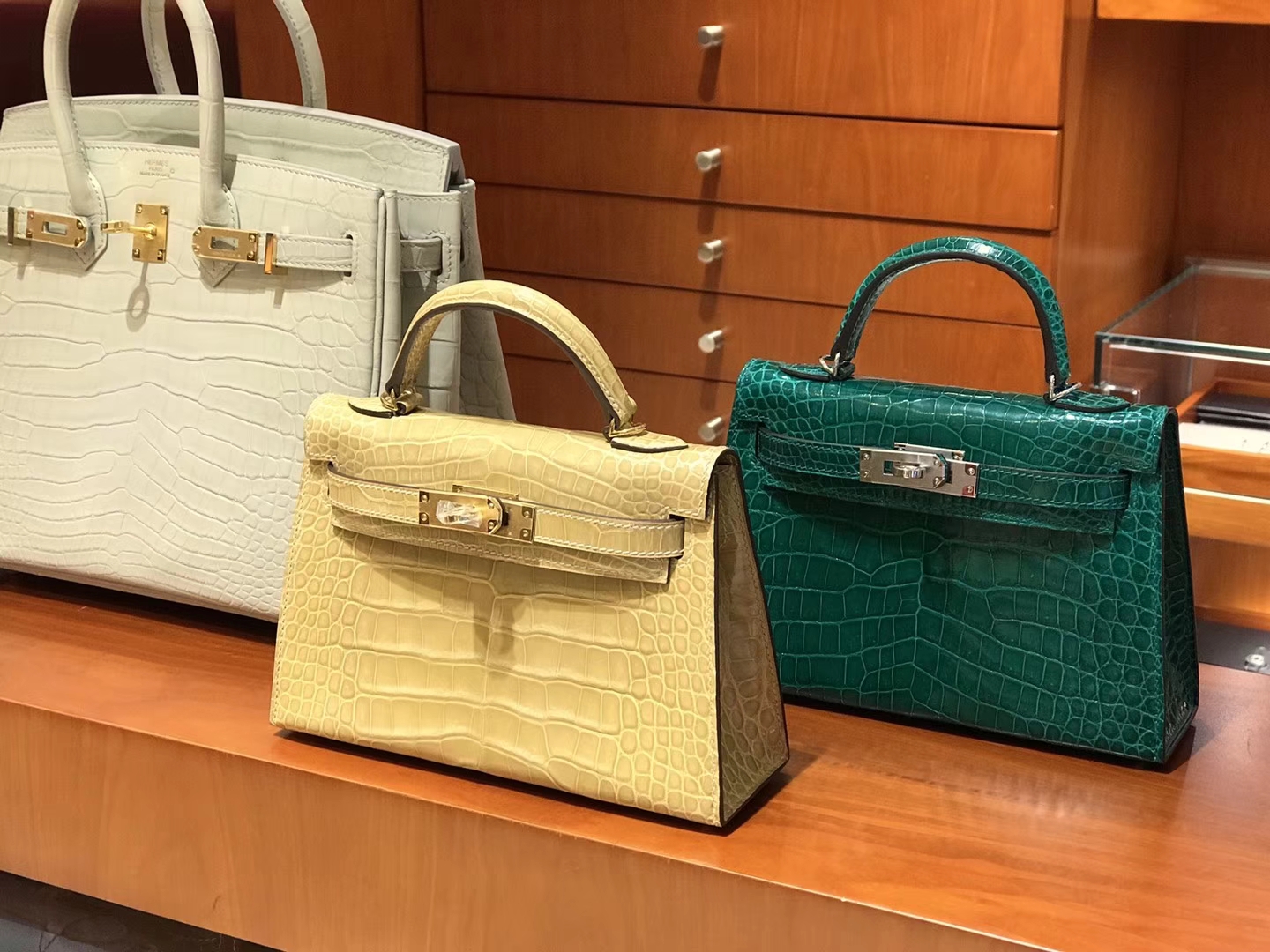 HERMES 爱马仕MiniKelly 2 birkin 30 CK67 Vert Fonce 祖母绿/小鸡黄/奶昔白