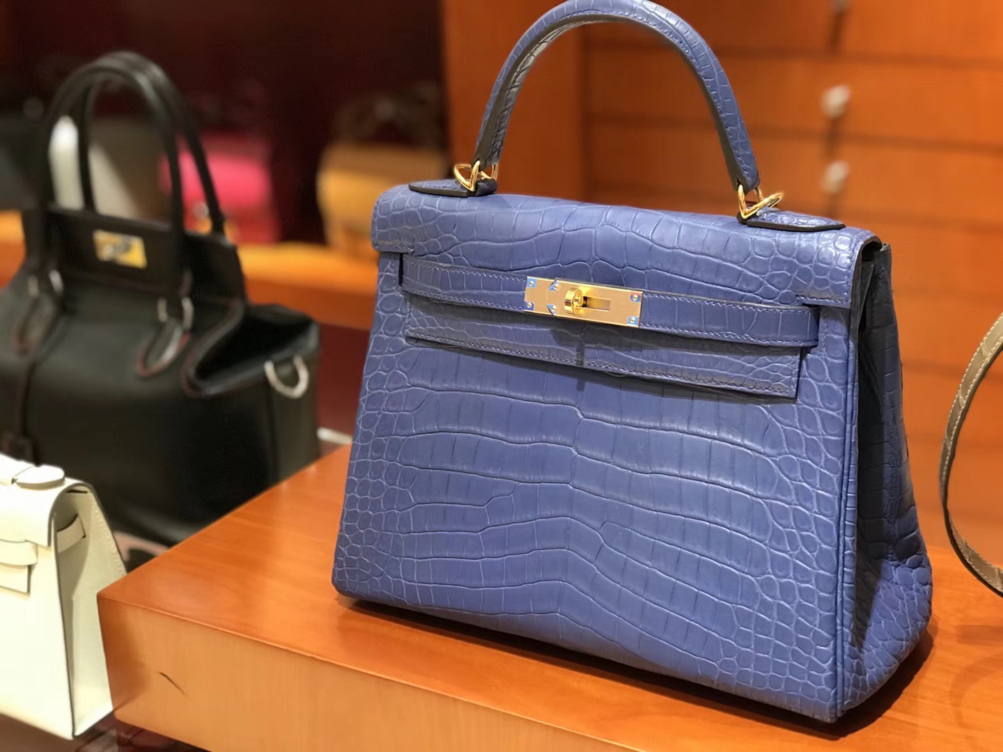HERMES 爱马仕 Kelly 25CM 金扣 r2玛瑙蓝/s2 风衣灰 trench