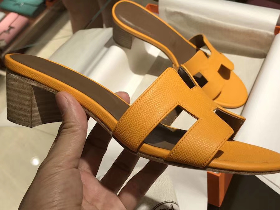 H经典中跟拖鞋  高端订制  独家品质 9v 太阳黄 jaune